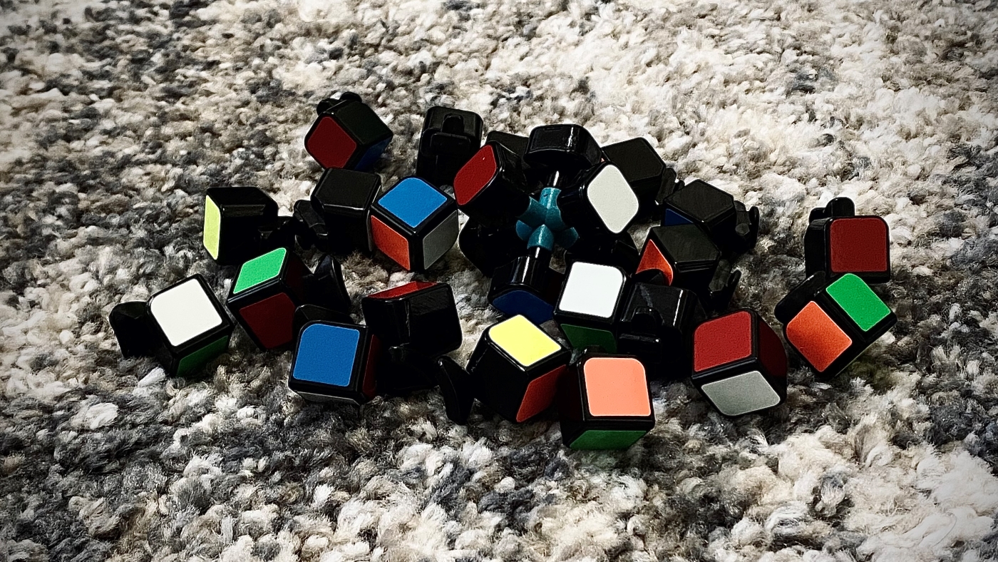 disassembled Rubik's Cube